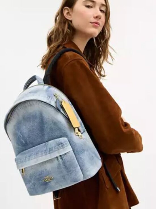 NWT?Coach Taylor Small Backpack In Loved Denim with Charm CEF27 Fit 13\
